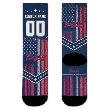 Atlanta Braves Socks Custom Star Stripes Navy White Best Selling