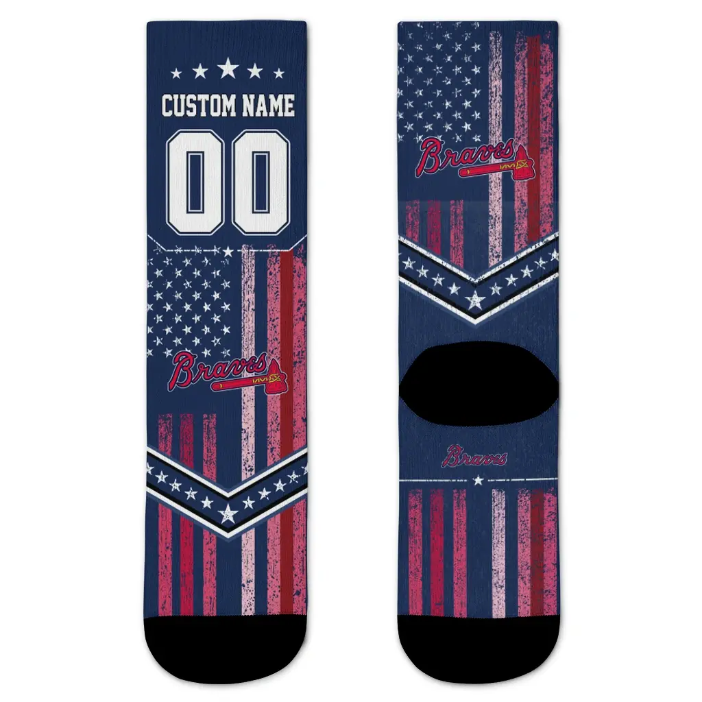 Atlanta Braves Socks Custom Star Stripes Navy White Best Selling Atlanta Braves Socks Custom Star Stripes Navy White Best Selling
