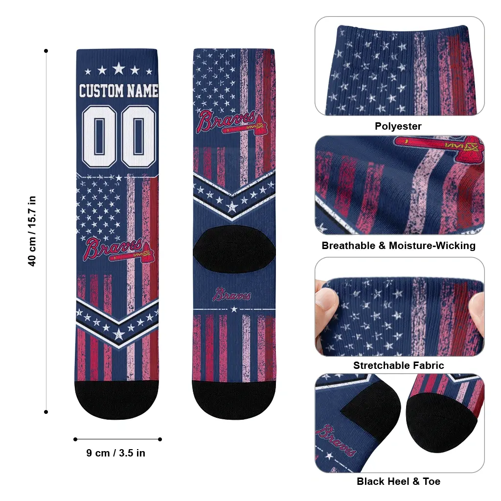 Atlanta Braves Socks Custom Star Stripes Navy White High Quality Atlanta Braves Socks Custom Star Stripes Navy White High Quality