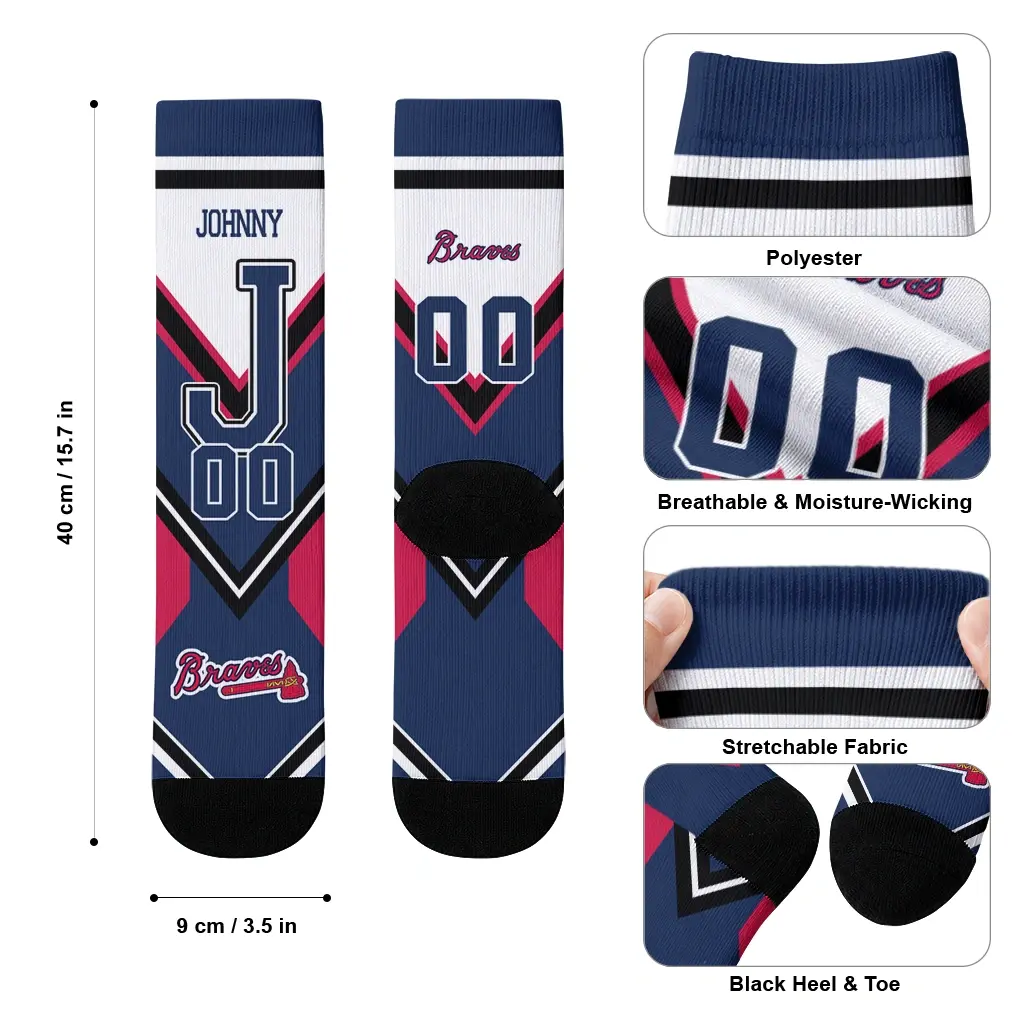 Atlanta Braves Socks Customized Arrow Blocks Navy High Quality Atlanta Braves Socks Customized Arrow Blocks Navy High Quality