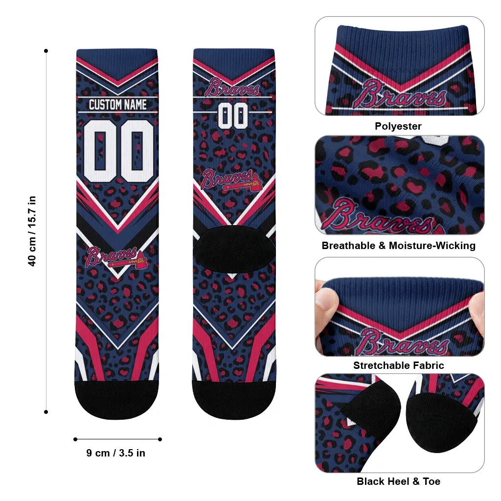 Atlanta Braves Socks Customized Leopard Print Navy Black High Quality Atlanta Braves Socks Customized Leopard Print Navy Black High Quality