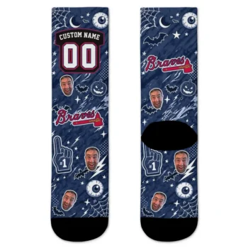 Atlanta Braves Socks Personalized Scattered Icons Navy Best Selling