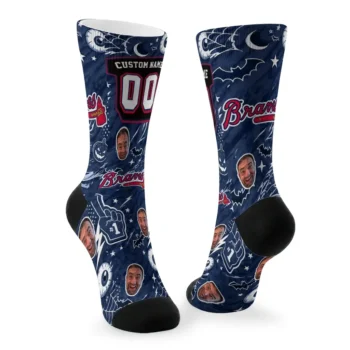 Atlanta Braves Socks Personalized Scattered Icons Navy Fashion Forward