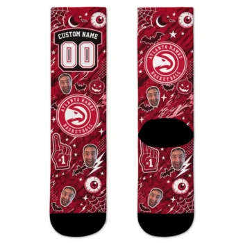 Atlanta Hawks Socks Custom Scattered Icons Red Best Selling