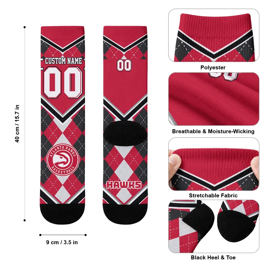 Atlanta Hawks Socks Customized Argyle Pattern Red High Quality Atlanta Hawks Socks Customized Argyle Pattern Red High Quality