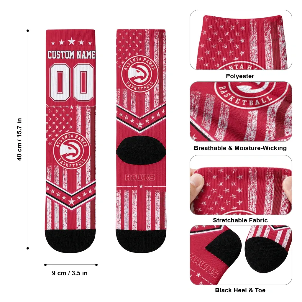 Atlanta Hawks Socks Customized Star Stripes Red White High Quality Atlanta Hawks Socks Customized Star Stripes Red White High Quality
