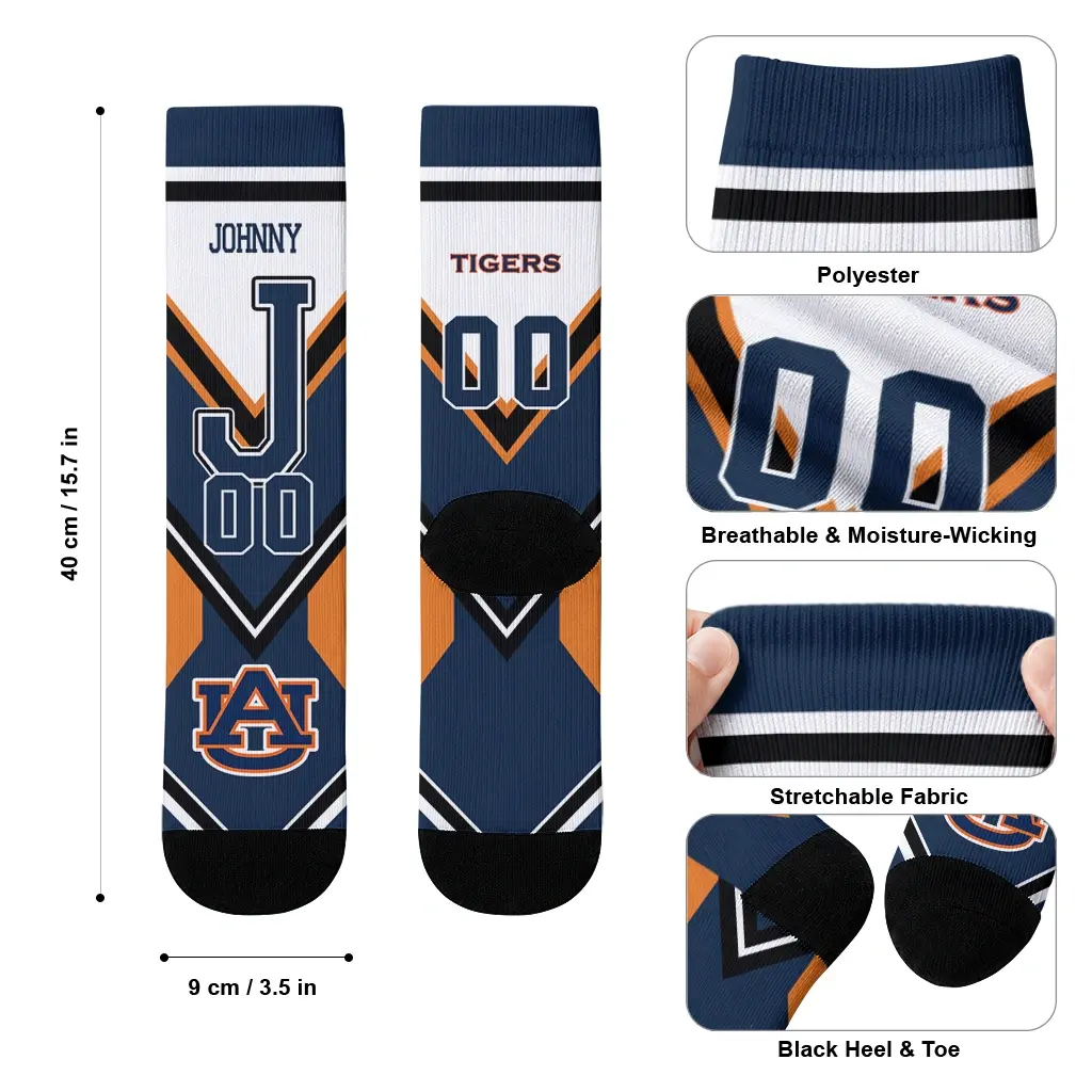 Auburn Tigers Socks Personalized Arrow Blocks Navy Blue High Quality Auburn Tigers Socks Personalized Arrow Blocks Navy Blue High Quality