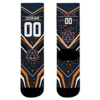 Auburn Tigers Socks Personalized Leopard Print Navy Blue Black Best Selling