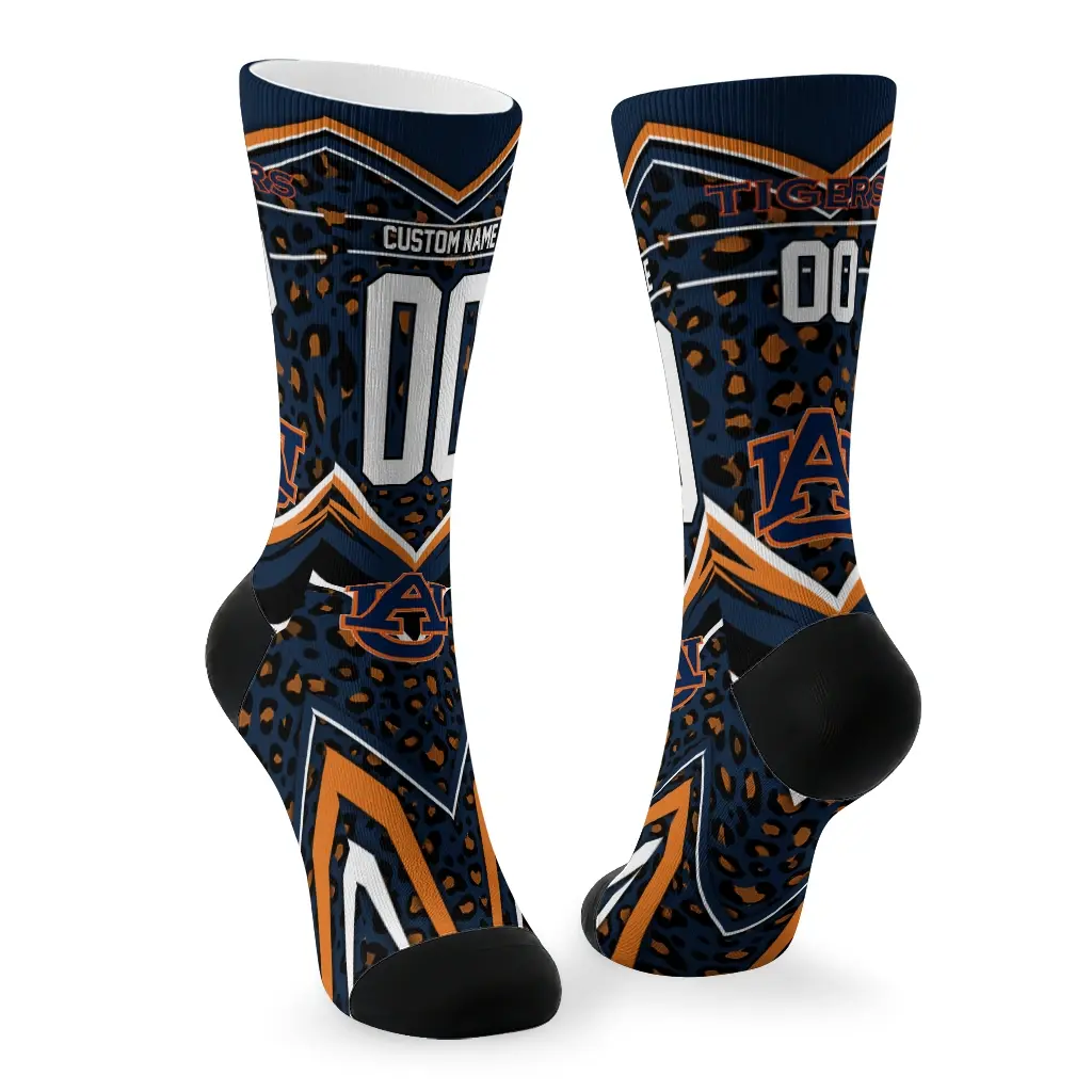 Auburn Tigers Socks Personalized Leopard Print Navy Blue Black Fashion Forward Auburn Tigers Socks Personalized Leopard Print Navy Blue Black Fashion Forward