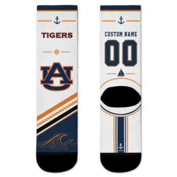 Auburn Tigers Socks Personalized Nautical Icons Navy Blue White Best Selling