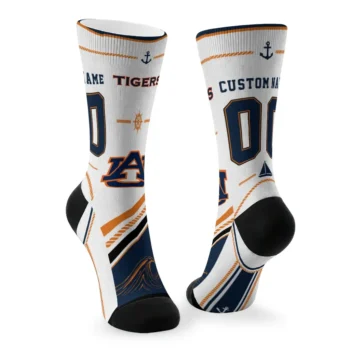 Auburn Tigers Socks Personalized Nautical Icons Navy Blue White Fashion Forward