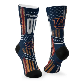 Auburn Tigers Socks Personalized Star Stripes Navy Blue White Fashion Forward