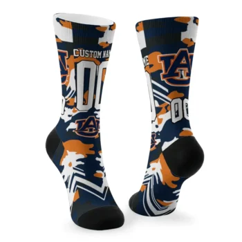 Auburn Tigers Socks Personalized Woodland Camo Navy Blue Fashion Forward