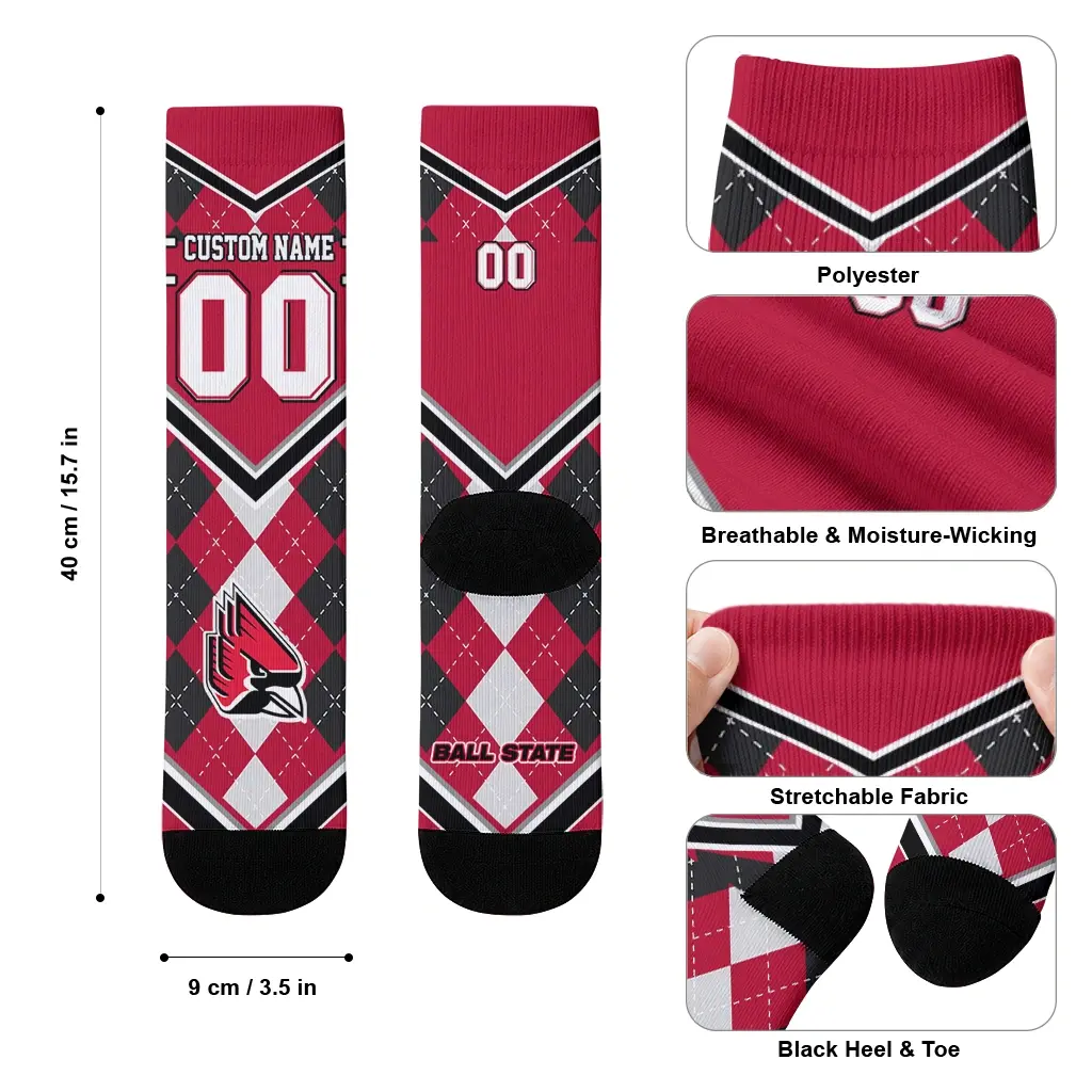 Ball State Cardinals Socks Personalized Argyle Pattern Red High Quality Ball State Cardinals Socks Personalized Argyle Pattern Red High Quality