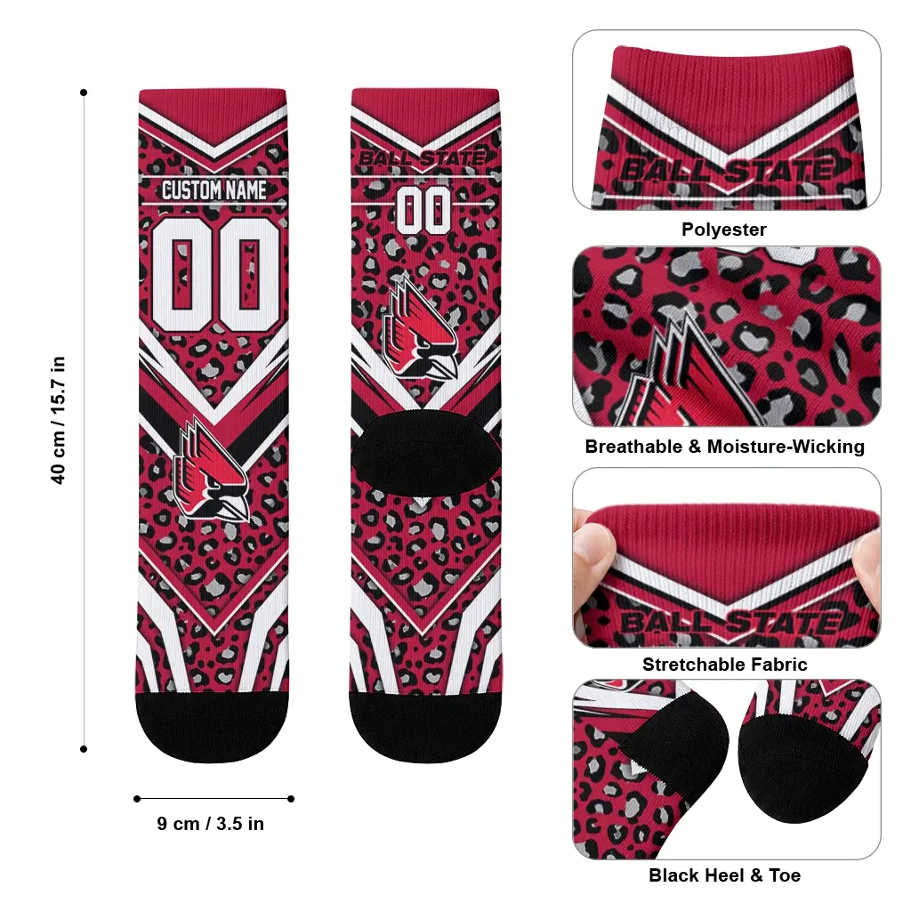 Ball State Cardinals Socks Personalized Leopard Print Red Black High Quality Ball State Cardinals Socks Personalized Leopard Print Red Black High Quality