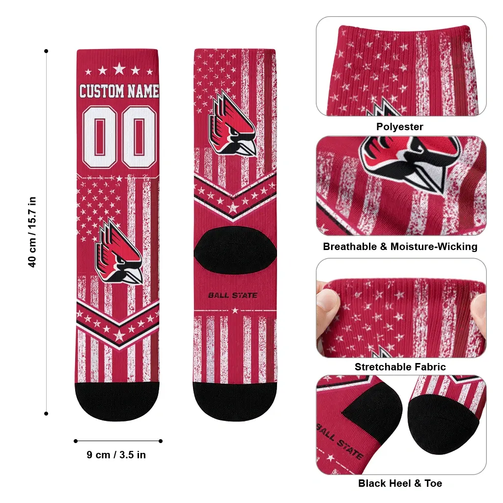 Ball State Cardinals Socks Personalized Star Stripes Red White High Quality Ball State Cardinals Socks Personalized Star Stripes Red White High Quality