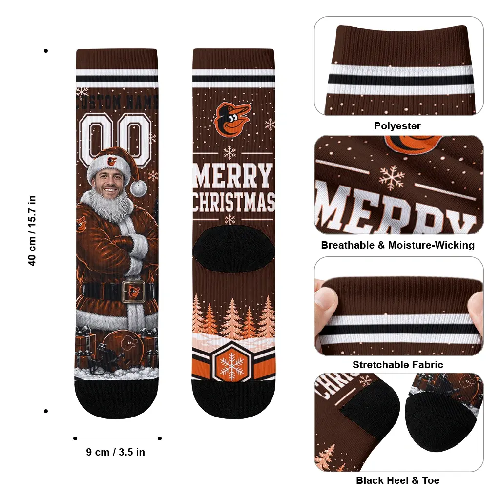 Baltimore Orioles Socks Customized Snowy Scene Orange White High Quality Baltimore Orioles Socks Customized Snowy Scene Orange White High Quality