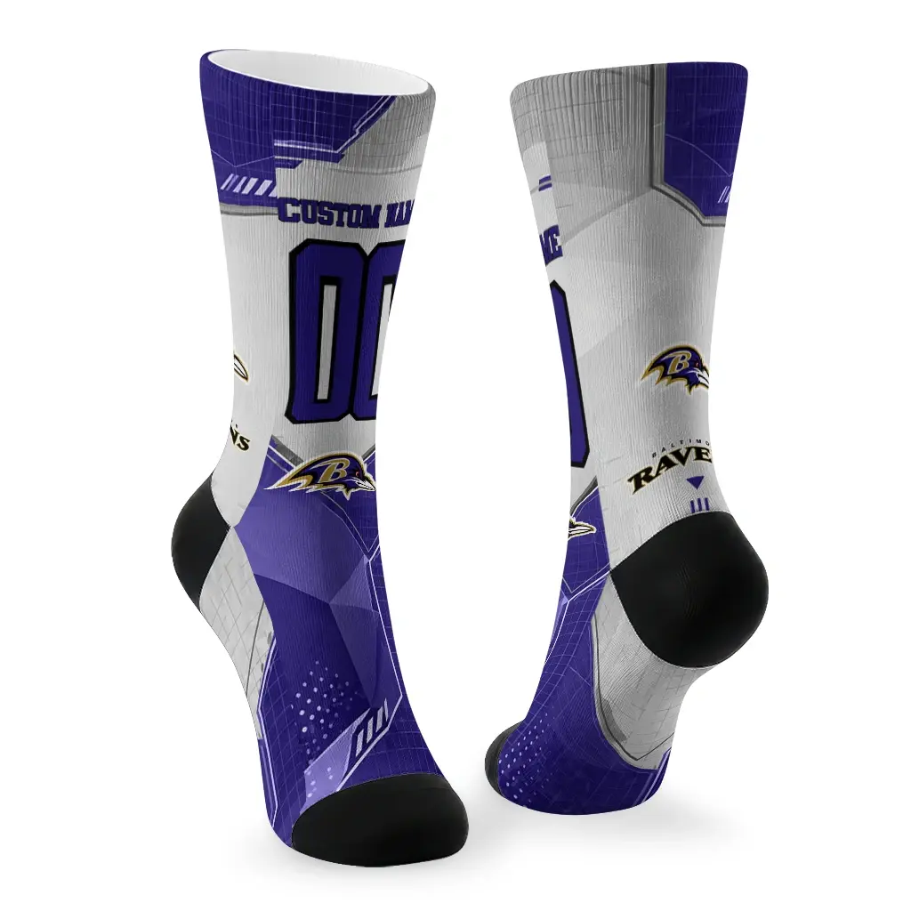 Baltimore Ravens Socks Custom Geometric Tech Purple Fashion Forward Baltimore Ravens Socks Custom Geometric Tech Purple Fashion Forward