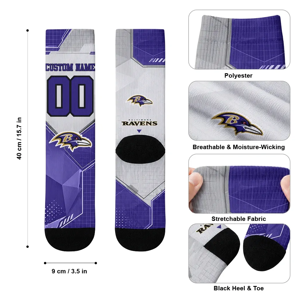 Baltimore Ravens Socks Custom Geometric Tech Purple High Quality Baltimore Ravens Socks Custom Geometric Tech Purple High Quality