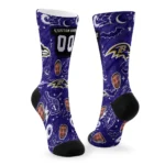 Baltimore Ravens Socks Custom Scattered Icons Purple Best Selling