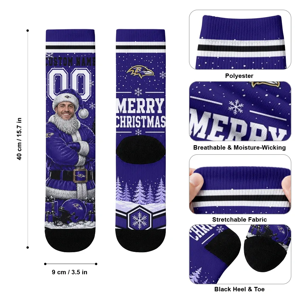 Baltimore Ravens Socks Customized Snowy Scene Purple White High Quality Baltimore Ravens Socks Customized Snowy Scene Purple White High Quality