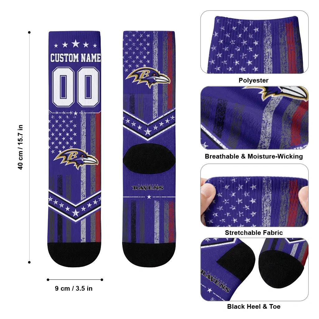 Baltimore Ravens Socks Customized Star Stripes Purple White High Quality Baltimore Ravens Socks Customized Star Stripes Purple White High Quality