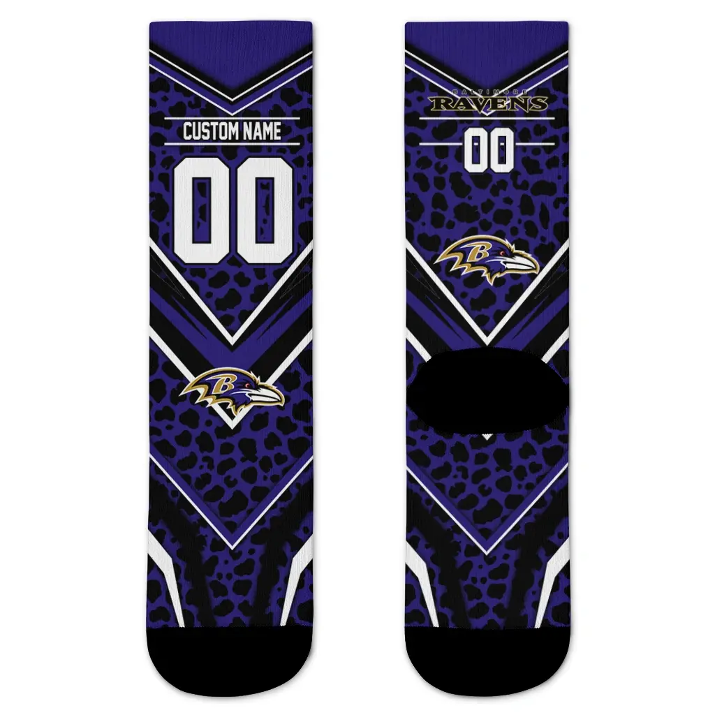 Baltimore Ravens Socks Personalized Leopard Print Purple Black Best Selling Baltimore Ravens Socks Personalized Leopard Print Purple Black Best Selling