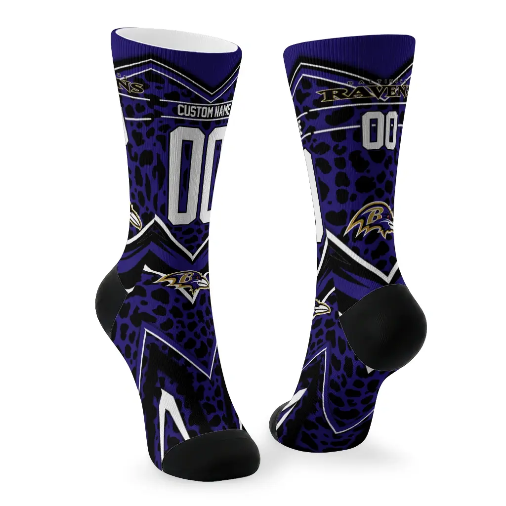 Baltimore Ravens Socks Personalized Leopard Print Purple Black Fashion Forward Baltimore Ravens Socks Personalized Leopard Print Purple Black Fashion Forward
