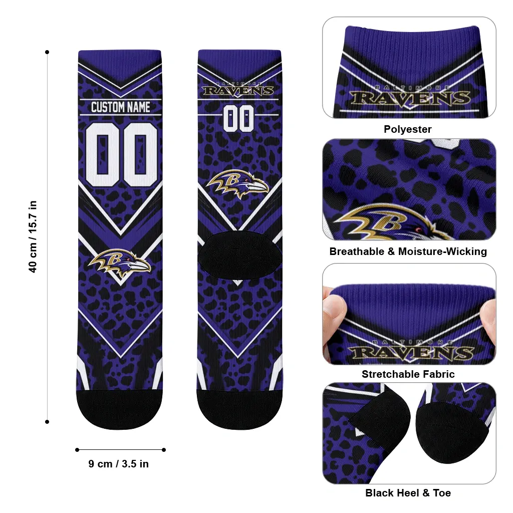 Baltimore Ravens Socks Personalized Leopard Print Purple Black High Quality Baltimore Ravens Socks Personalized Leopard Print Purple Black High Quality