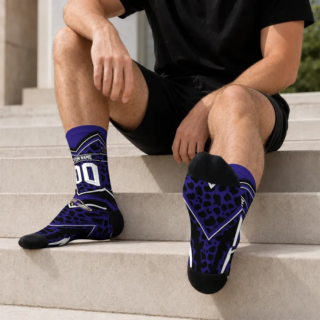 Baltimore Ravens Socks Personalized Leopard Print Purple Black Latest Model Baltimore Ravens Socks Personalized Leopard Print Purple Black Latest Model