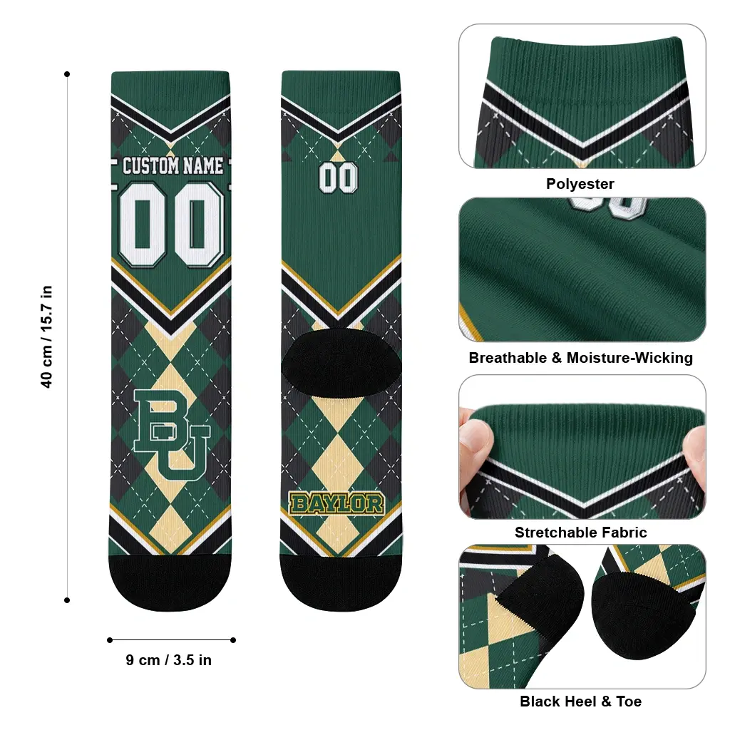 Baylor Bears Socks Custom Argyle Pattern Green High Quality Baylor Bears Socks Custom Argyle Pattern Green High Quality