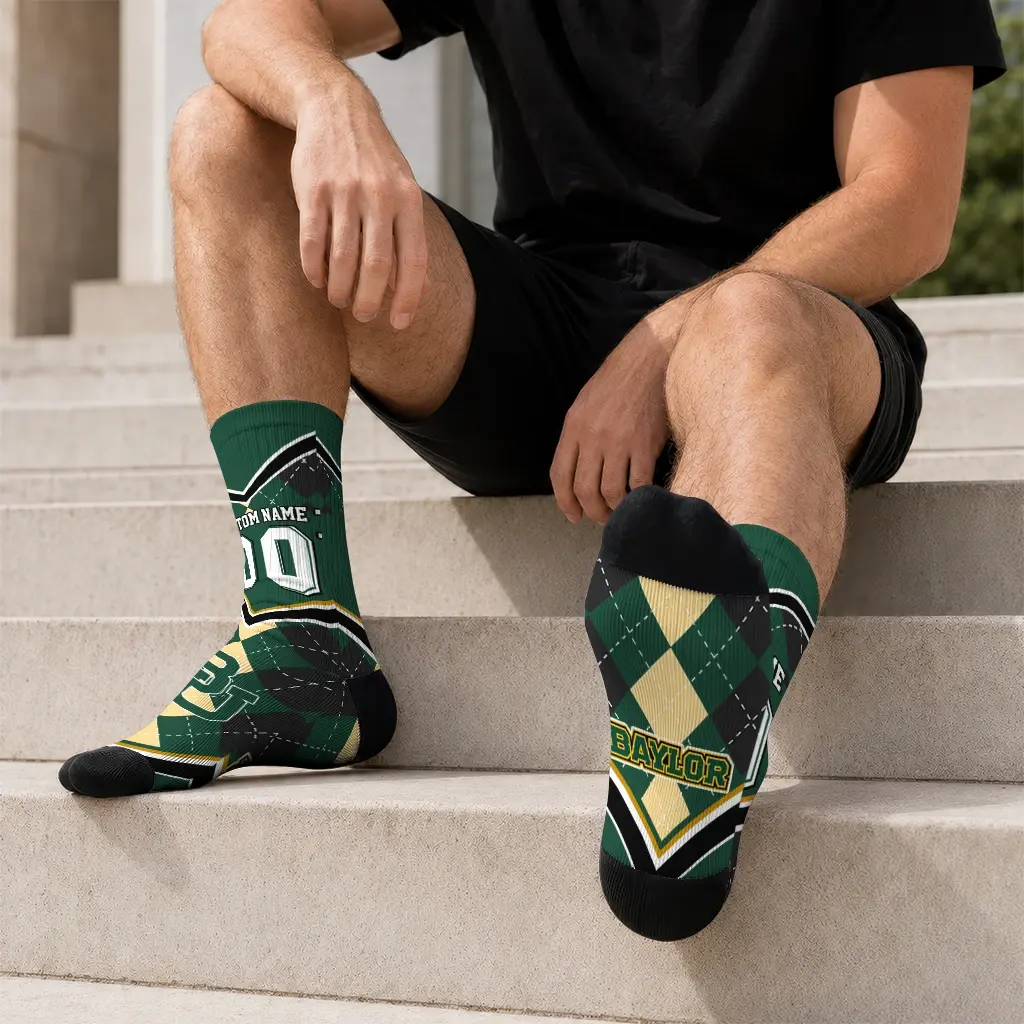 Baylor Bears Socks Custom Argyle Pattern Green Latest Model Baylor Bears Socks Custom Argyle Pattern Green Latest Model