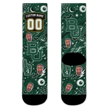 Baylor Bears Socks Custom Scattered Icons Green Best Selling