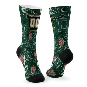 Baylor Bears Socks Custom Scattered Icons Green Fashion Forward