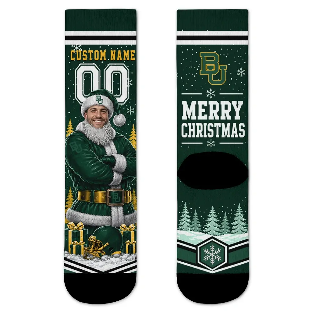 Baylor Bears Socks Custom Snowy Scene Green White Best Selling Baylor Bears Socks Custom Snowy Scene Green White Best Selling