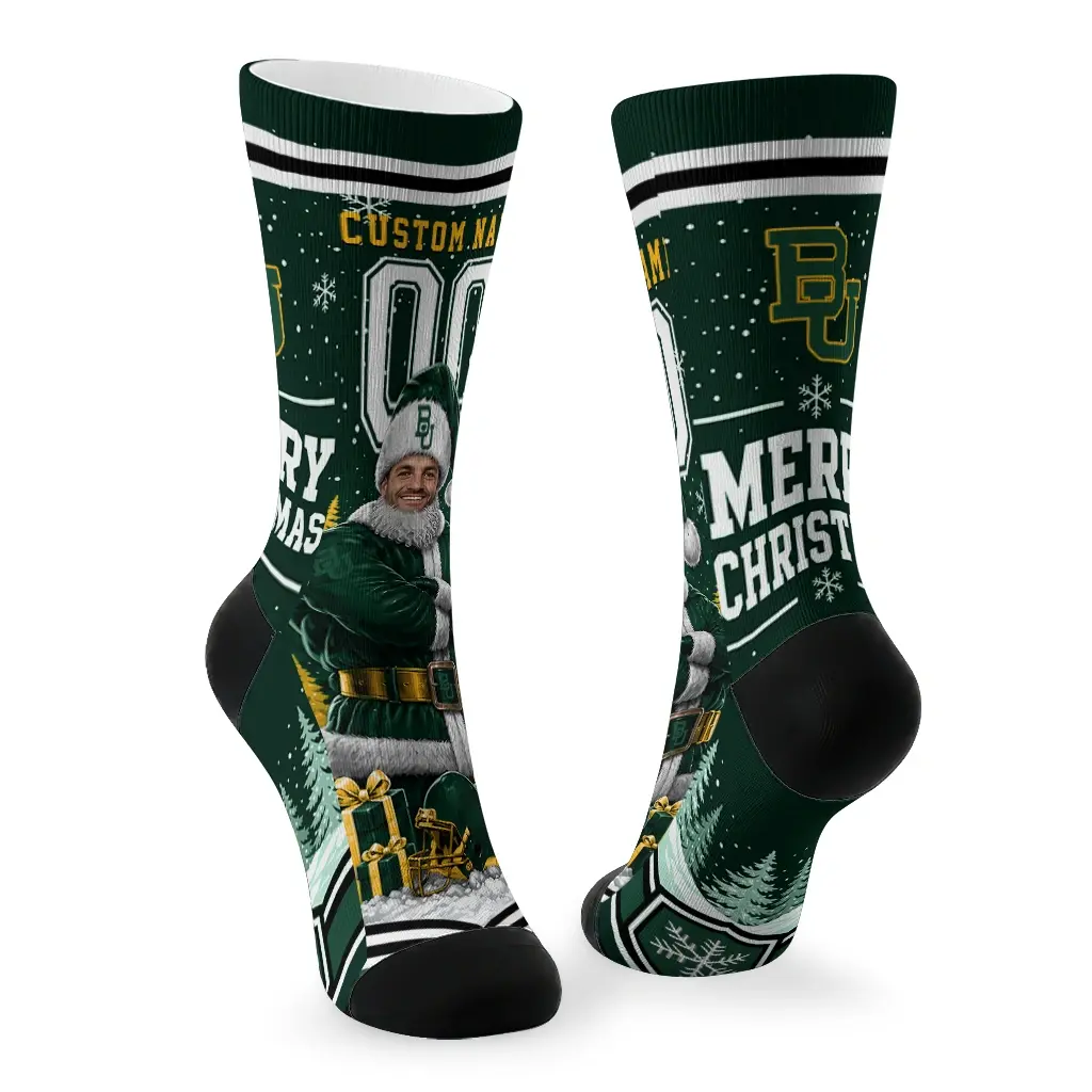 Baylor Bears Socks Custom Snowy Scene Green White Fashion Forward Baylor Bears Socks Custom Snowy Scene Green White Fashion Forward
