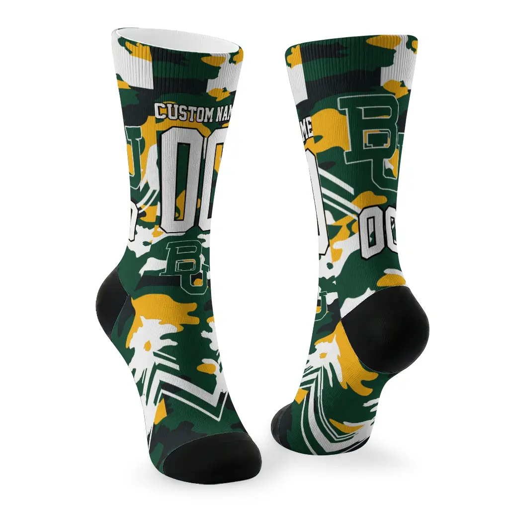 Baylor Bears Socks Custom Woodland Camo Green Fashion Forward Baylor Bears Socks Custom Woodland Camo Green Fashion Forward