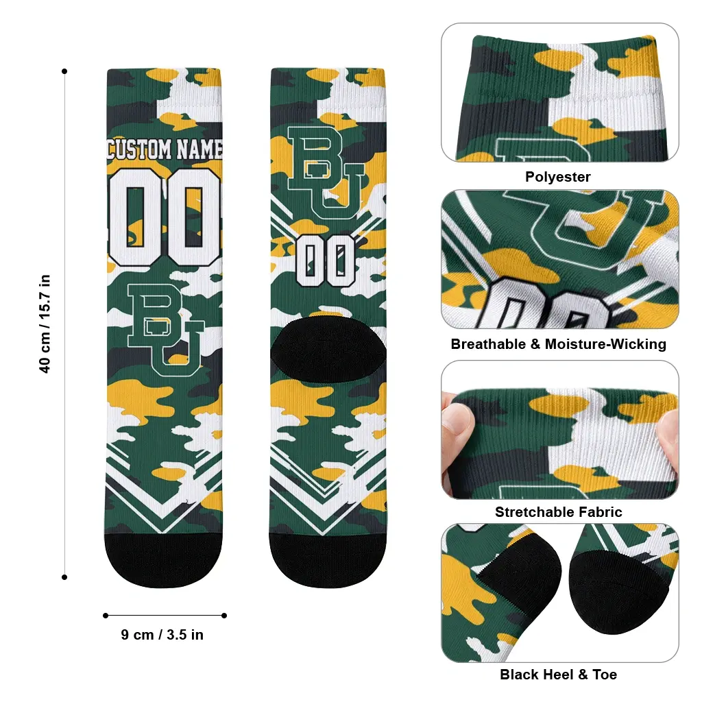 Baylor Bears Socks Custom Woodland Camo Green High Quality Baylor Bears Socks Custom Woodland Camo Green High Quality
