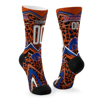 Boise State Broncos Socks Customized Leopard Print Orange Black Fashion Forward