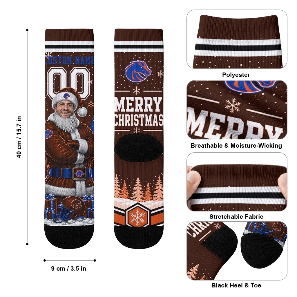 Boise State Broncos Socks Customized Snowy Scene Orange White High Quality Boise State Broncos Socks Customized Snowy Scene Orange White High Quality