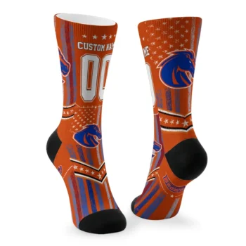 Boise State Broncos Socks Customized Star Stripes Orange White Fashion Forward