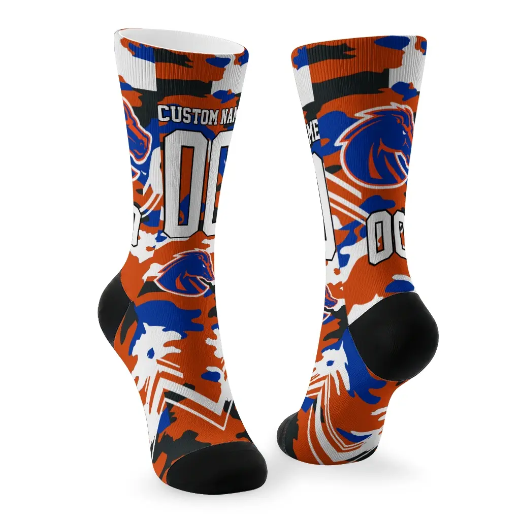 Boise State Broncos Socks Customized Woodland Camo Orange Fashion Forward Boise State Broncos Socks Customized Woodland Camo Orange Fashion Forward
