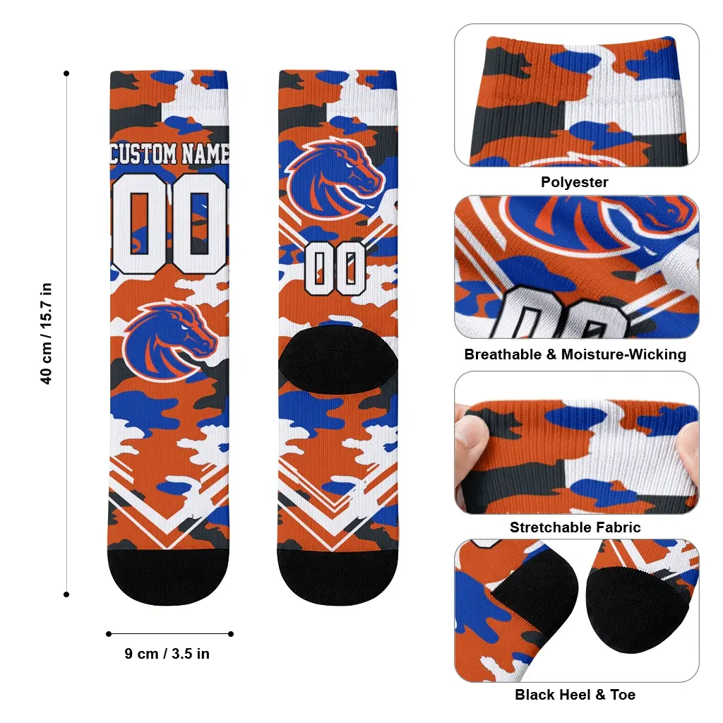 Boise State Broncos Socks Customized Woodland Camo Orange High Quality Boise State Broncos Socks Customized Woodland Camo Orange High Quality