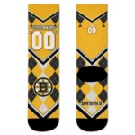 Boston Bruins Socks Custom Argyle Pattern Gold Best Selling