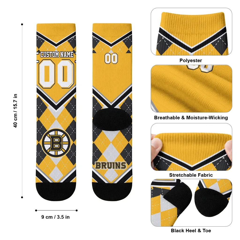 Boston Bruins Socks Custom Argyle Pattern Gold High Quality Boston Bruins Socks Custom Argyle Pattern Gold High Quality