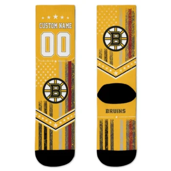 Boston Bruins Socks Custom Star Stripes Gold White Best Selling