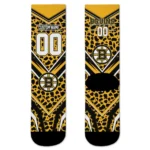 Boston Bruins Socks Customized Leopard Print Gold Black Best Selling