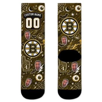Boston Bruins Socks Personalized Scattered Icons Gold Best Selling