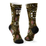 Boston Bruins Socks Personalized Scattered Icons Gold Best Selling
