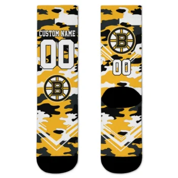 Boston Bruins Socks Personalized Woodland Camo Gold Best Selling